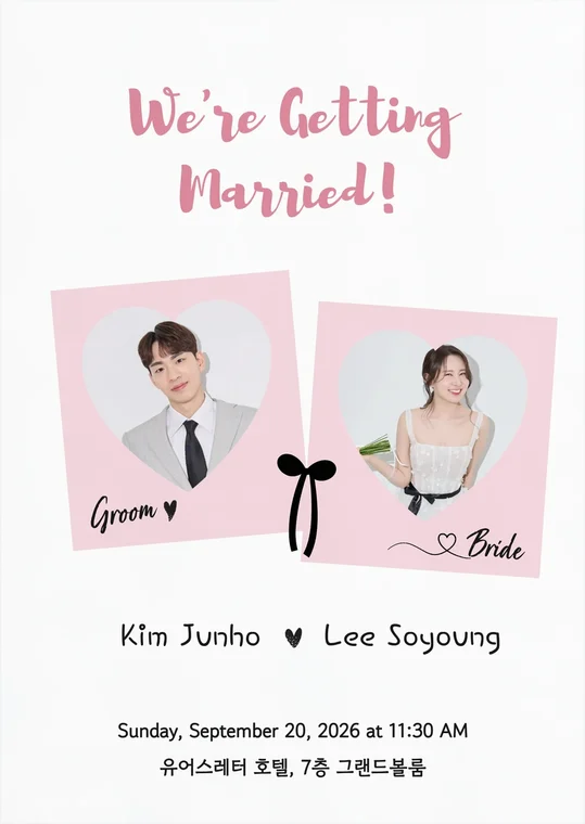 하트 폴라로이드 종이청첩장 접힌 모습
